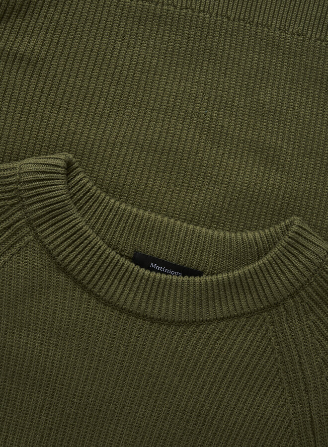 Tricot Matinique Hellson à col rond côtelé vert olive