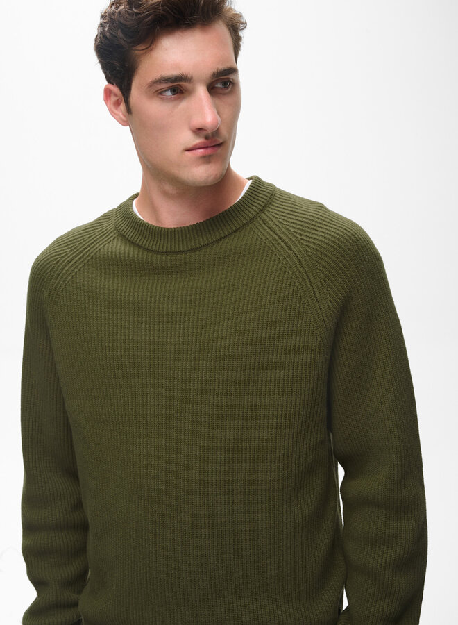 Tricot Matinique Hellson à col rond côtelé vert olive