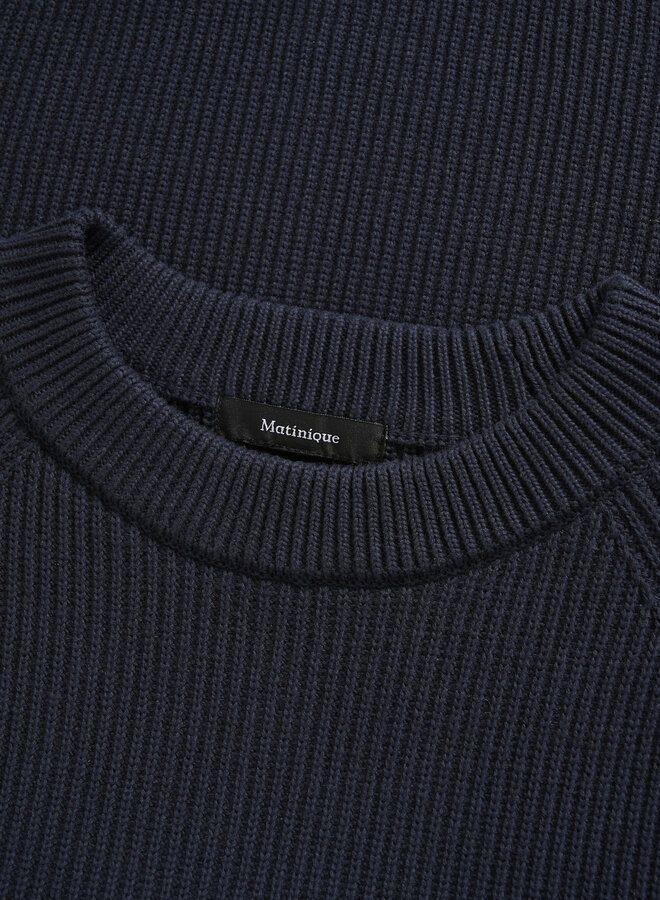 Tricot Matinique Hellson à col rond côtelé bleu marine