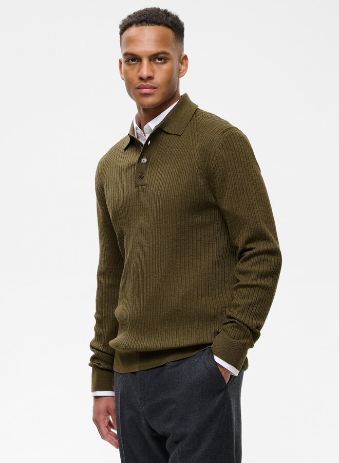Tricot Matinique Kerone à col polo en laine brun sépia mélange