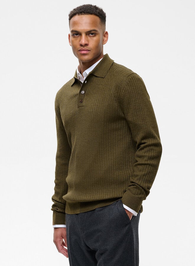 Tricot Matinique Kerone à col polo en laine brun sépia mélange