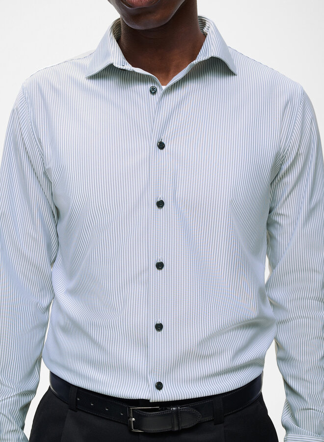 Chemise Matinique Marc en jersey blanche rayée bleu mirage