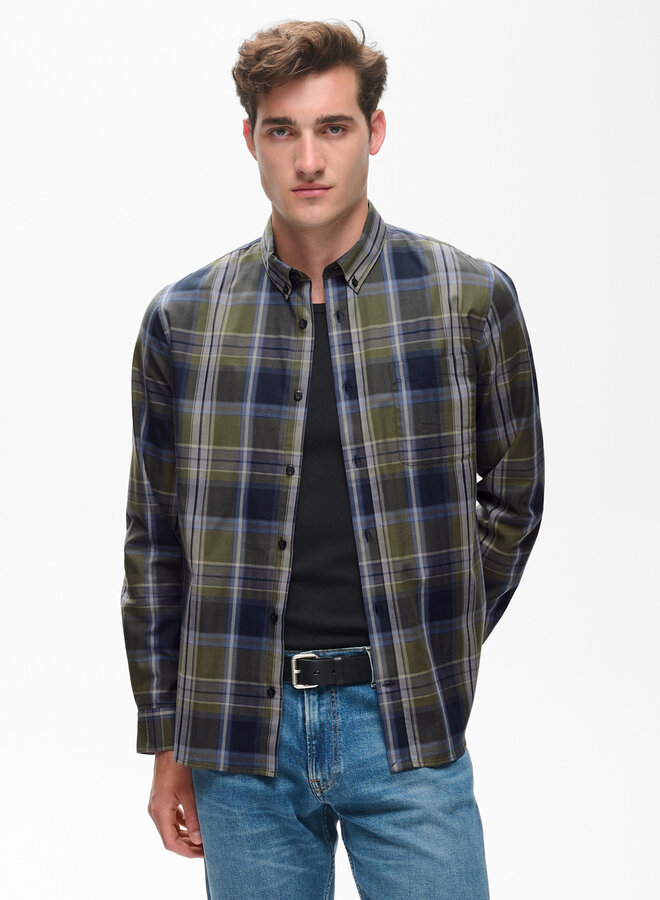 Chemise Matinique Trostol à carreaux vert olive, bleu mirage & bleu marine