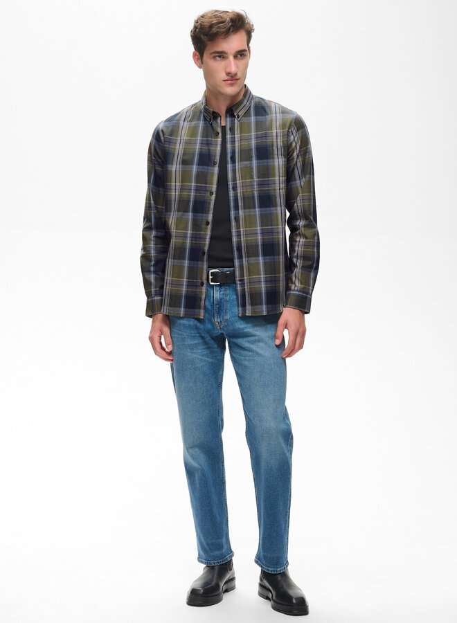 Chemise Matinique Trostol à carreaux vert olive, bleu mirage & bleu marine