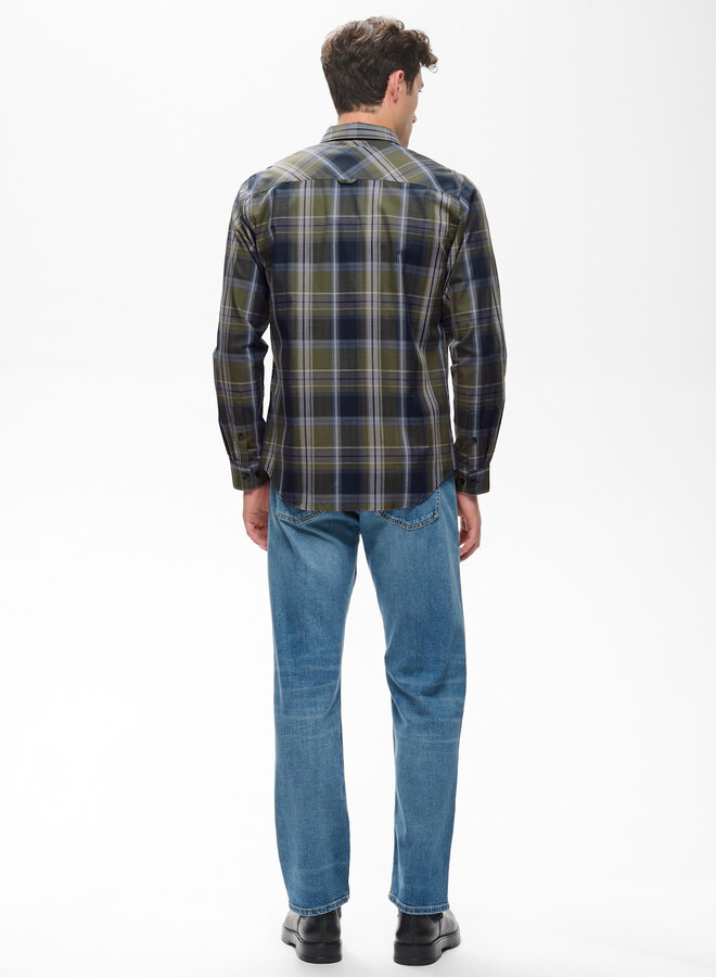 Chemise Matinique Trostol à carreaux vert olive, bleu mirage & bleu marine