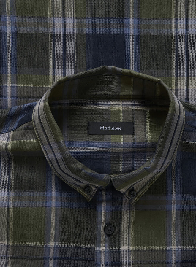 Chemise Matinique Trostol à carreaux vert olive, bleu mirage & bleu marine