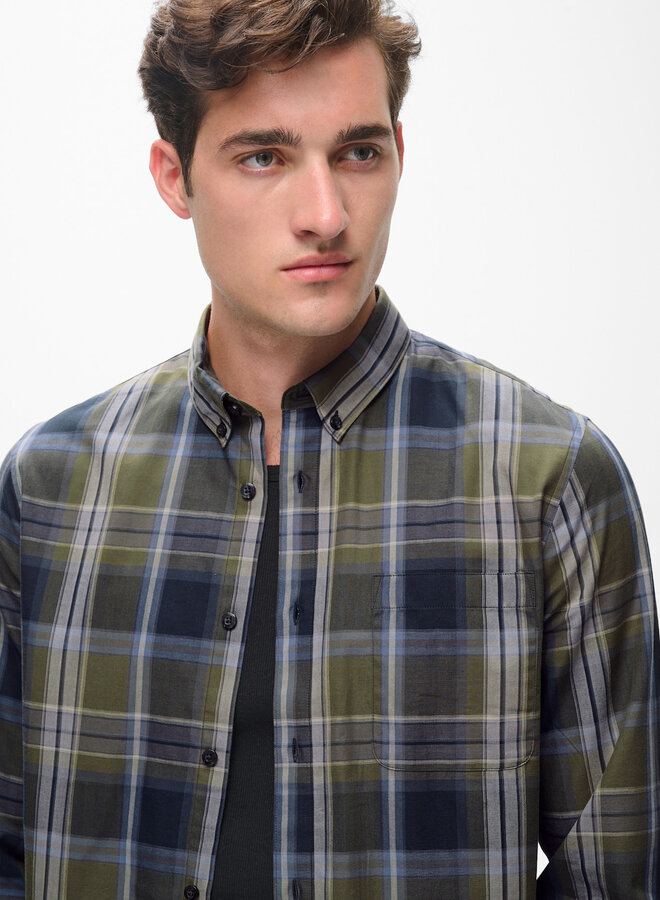 Chemise Matinique Trostol à carreaux vert olive, bleu mirage & bleu marine
