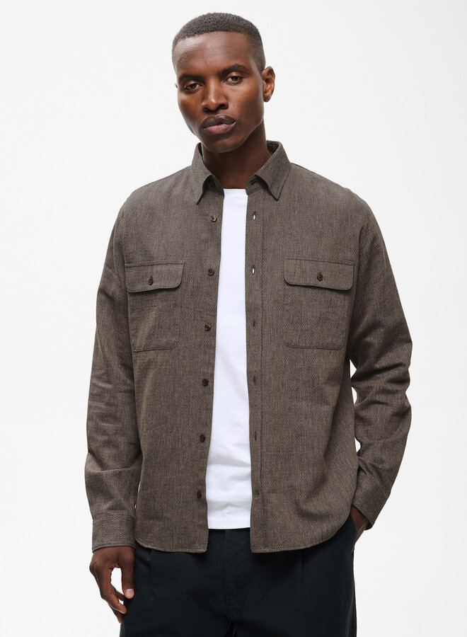 Chemise Matinique Christaldo en flanelle à 2 poches à rabats brun café texturée