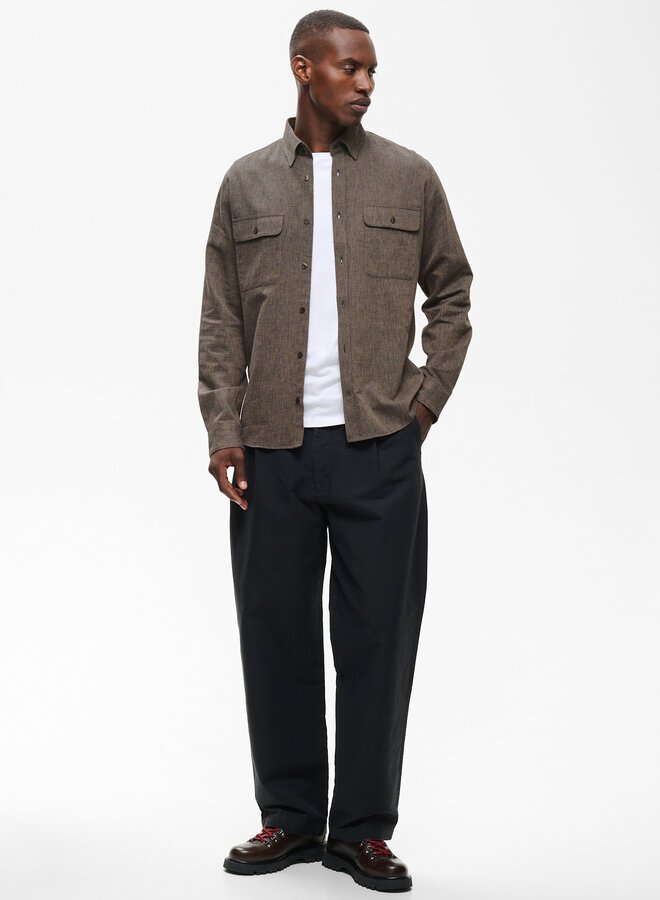 Chemise Matinique Christaldo en flanelle à 2 poches à rabats brun café texturée