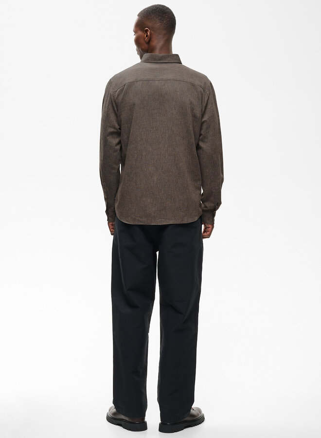 Chemise Matinique Christaldo en flanelle à 2 poches à rabats brun café texturée
