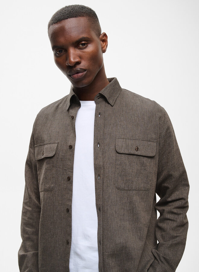 Chemise Matinique Christaldo en flanelle à 2 poches à rabats brun café texturée