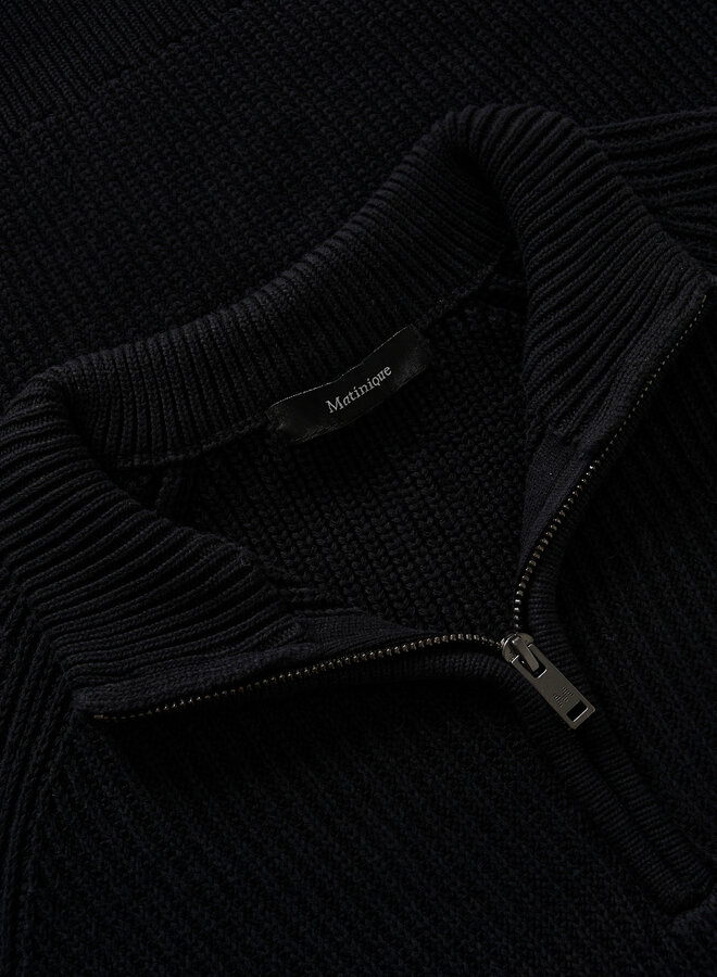 Tricot Matinique Hellson à col montant à zip côtelé noir