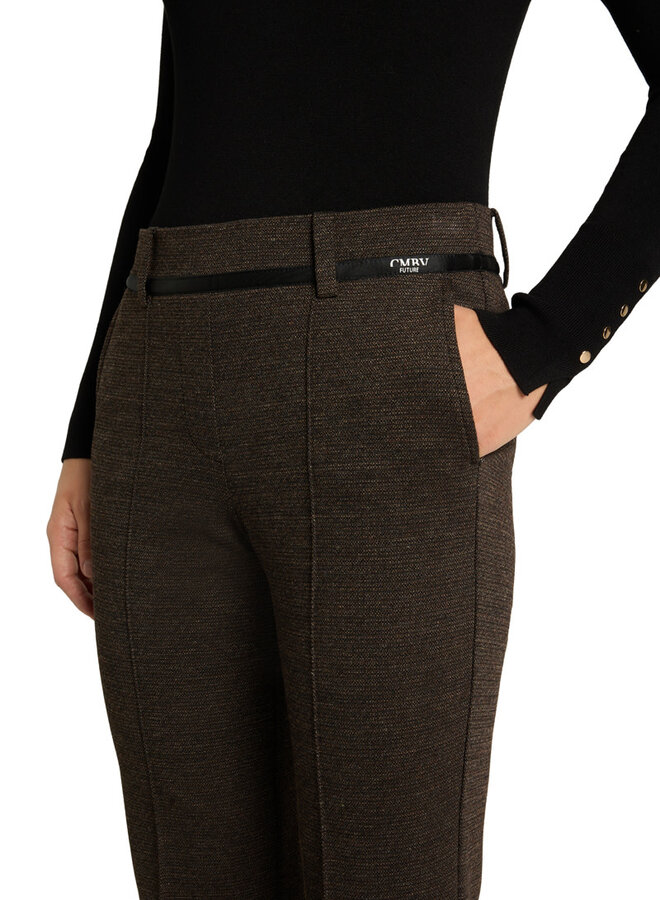 Pantalon Cambio Francoise Cropped brun noisette texturé noir