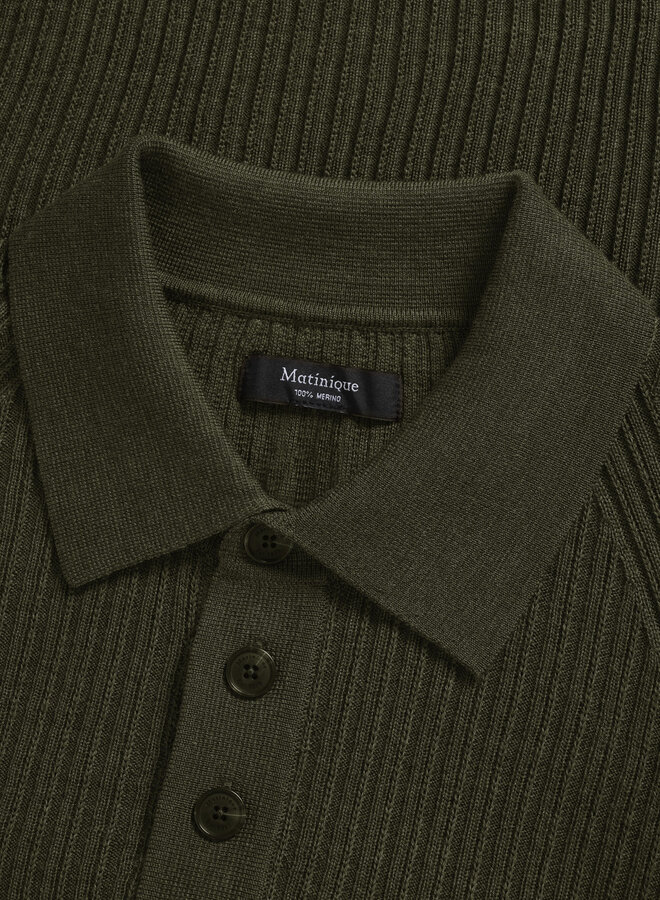 Tricot Matinique Kerone à col polo en laine vert forêt