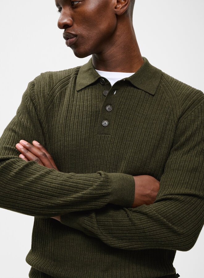 Tricot Matinique Kerone à col polo en laine vert forêt