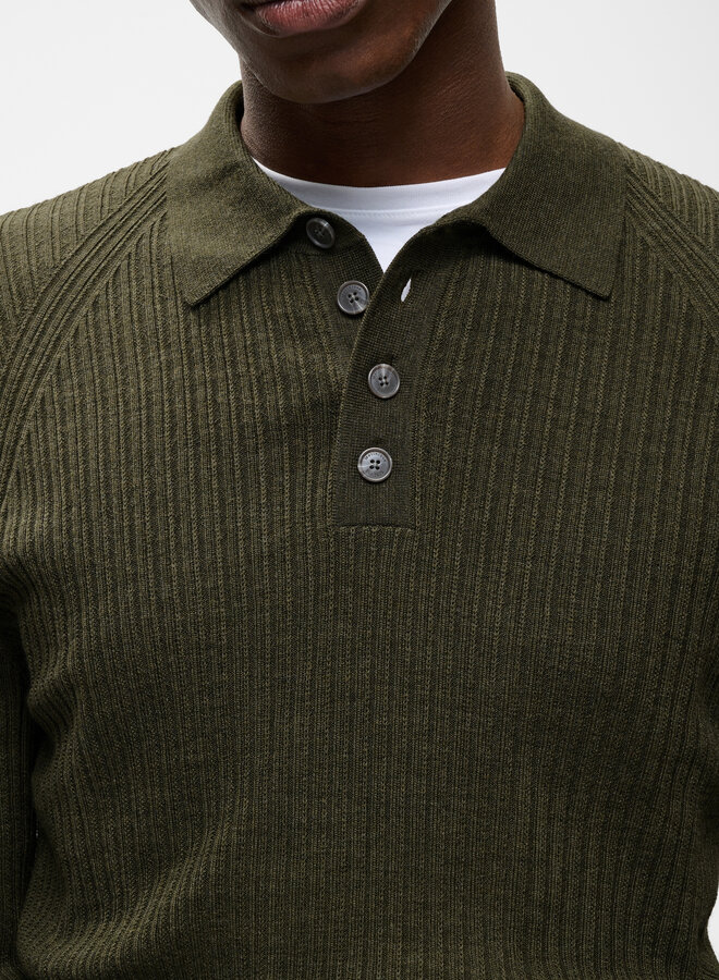Tricot Matinique Kerone à col polo en laine vert forêt