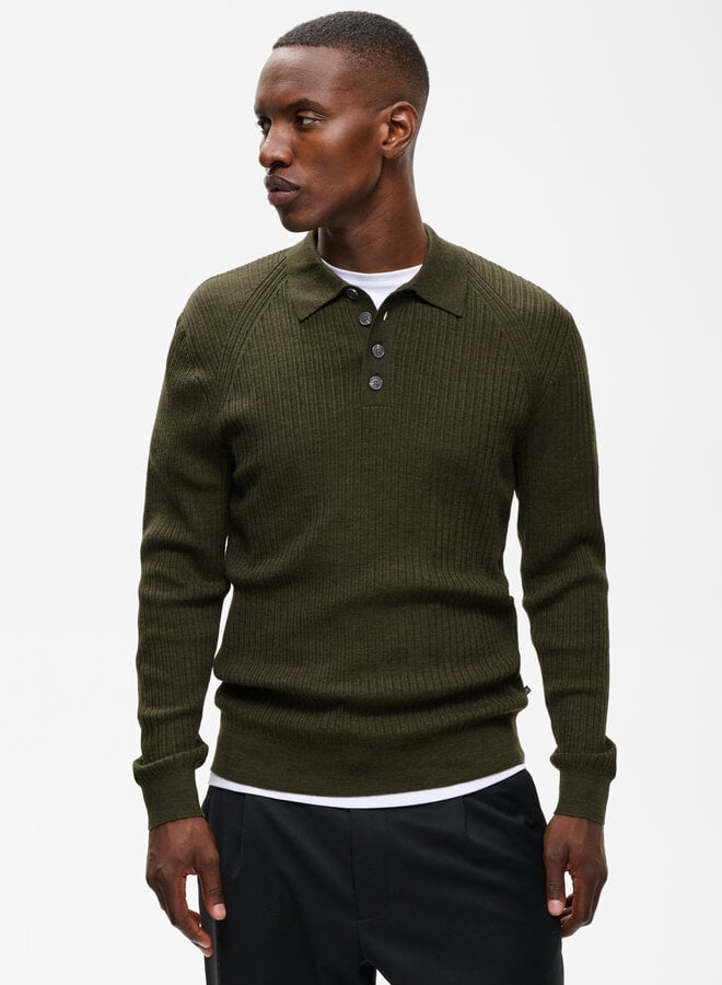 Tricot Matinique Kerone à col polo en laine vert forêt