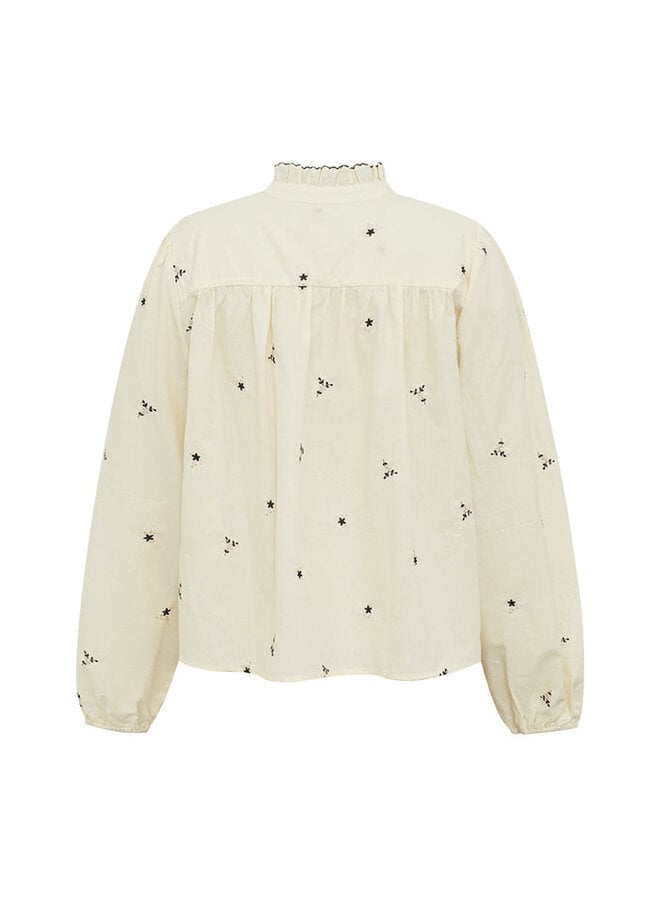Blouse Lolly's Laundry Alessandra à col frison crème à broderies noires