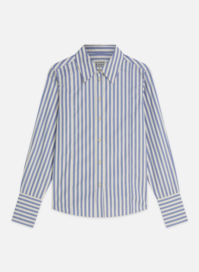 Chemise Scotch & Soda à col classique rayée bleu lilas, blanche & beige