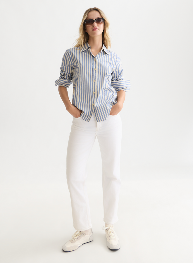 Chemise Scotch & Soda à col classique rayée bleu lilas, blanche & beige