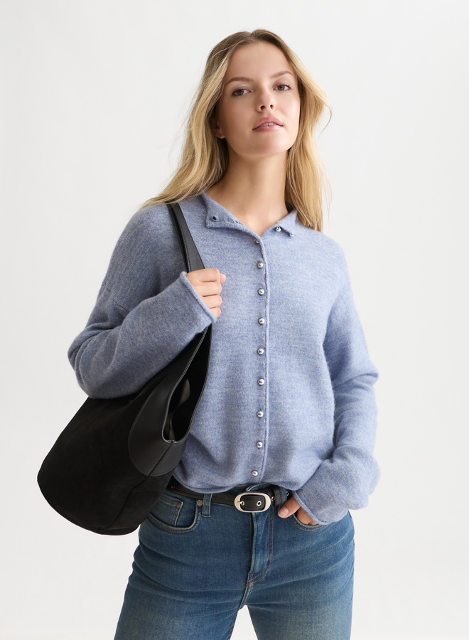 Cardigan Scotch & Soda à col montant boutonné bleu lilas mélange