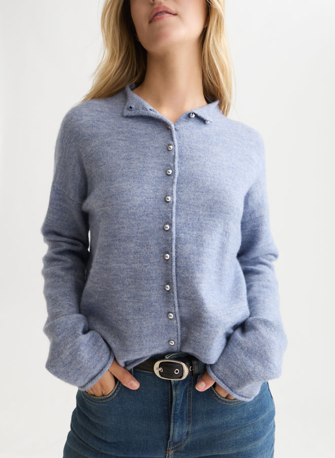 Cardigan Scotch & Soda à col montant boutonné bleu lilas mélange