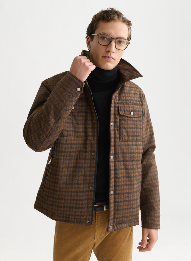 Manteau Scotch & Soda à col classique à carreaux bleu marine & brun rouille