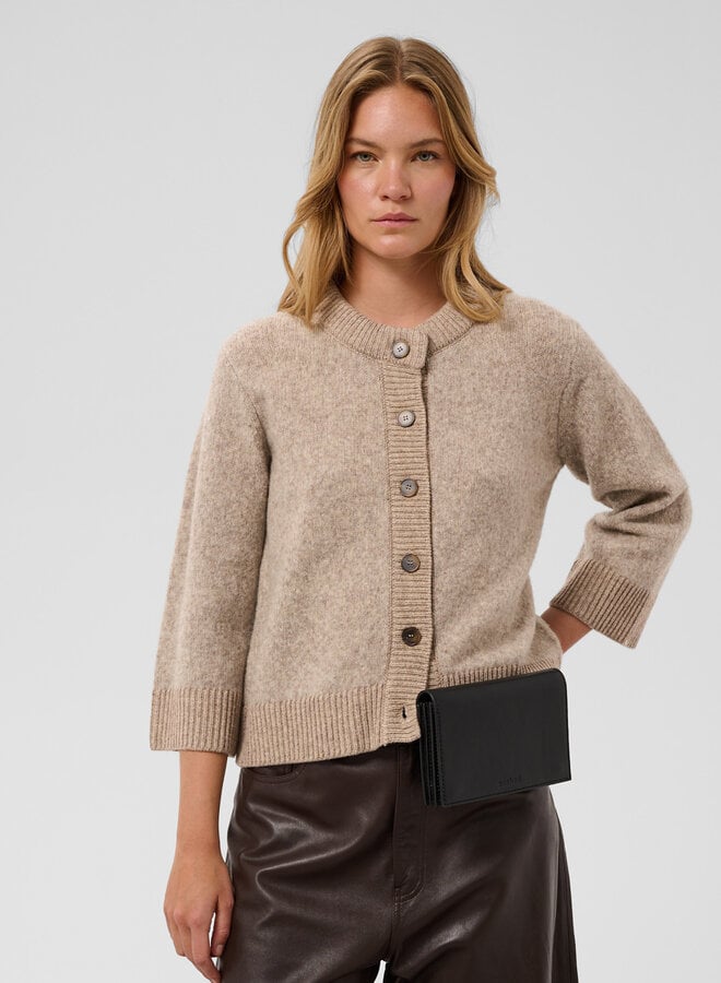Cardigan Soaked Idalia à col rond boutonné brun noyer mélange