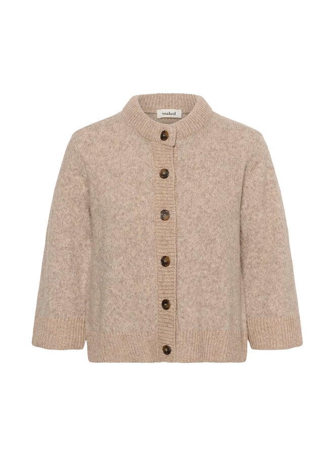 Cardigan Soaked Idalia à col rond boutonné brun noyer mélange