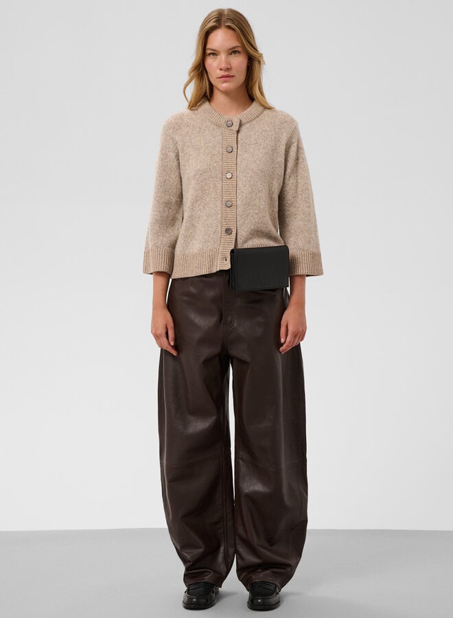 Cardigan Soaked Idalia à col rond boutonné brun noyer mélange