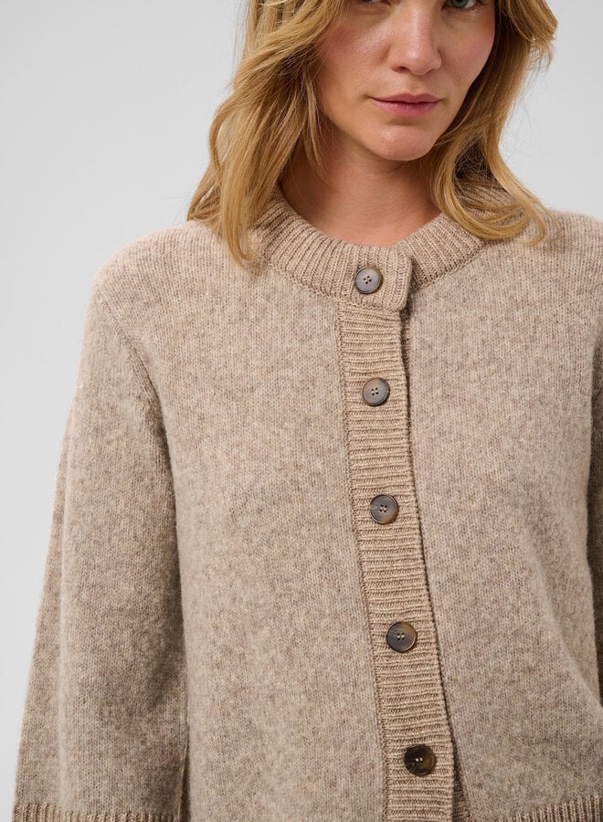 Cardigan Soaked Idalia à col rond boutonné brun noyer mélange