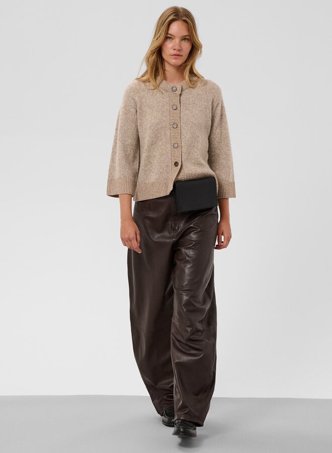 Cardigan Soaked Idalia à col rond boutonné brun noyer mélange