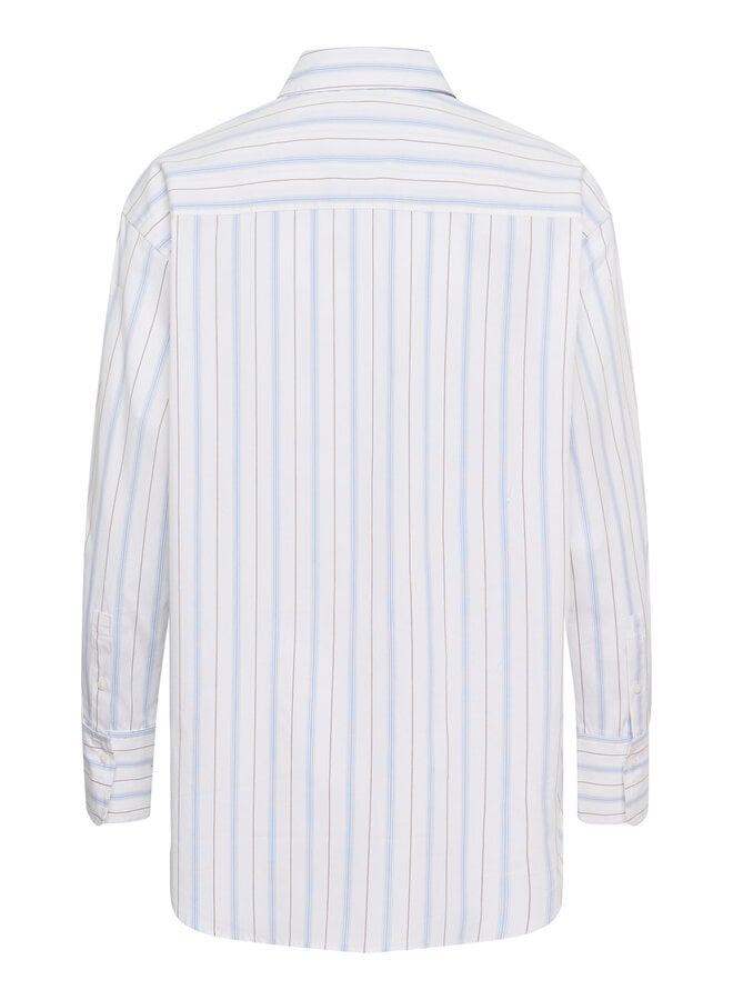Chemise Soaked Noelle mi-longue blanche rayée bleu ciel