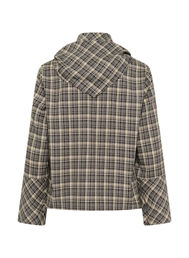 Blouse Soaked Shiba à col V & foulard à carreaux gris, noirs & beiges