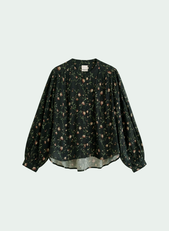 Blouse Indi & Cold bleu marine fleurie verte & bordeaux