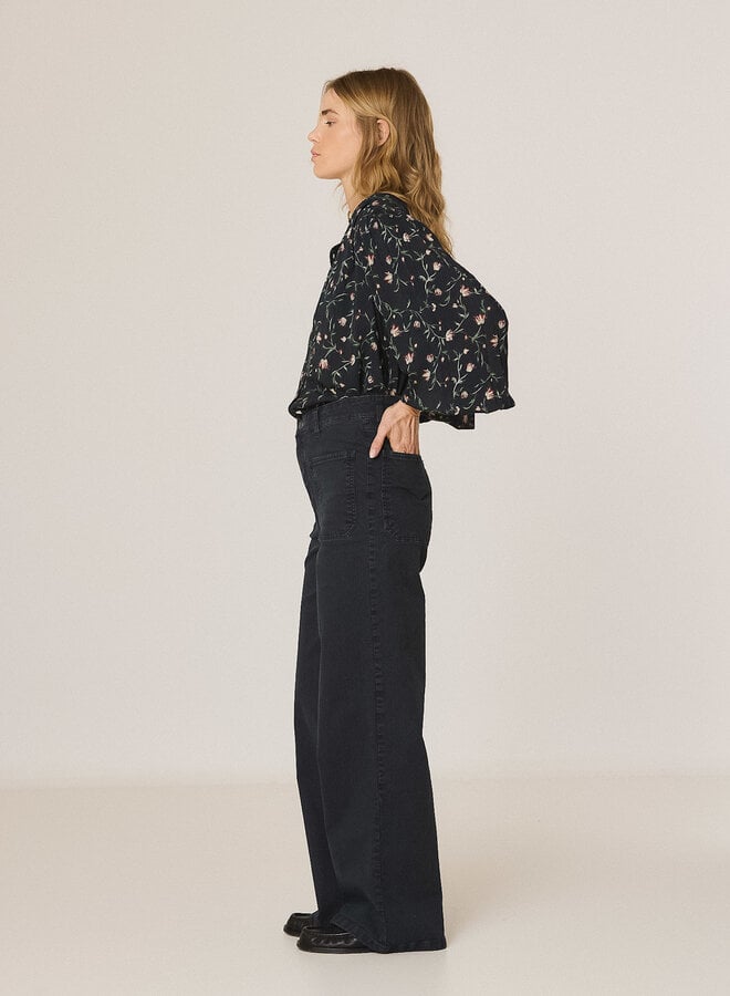 Blouse Indi & Cold bleu marine fleurie verte & bordeaux