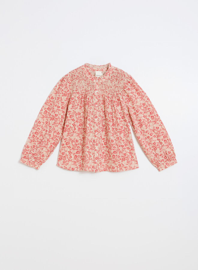 Blouse Indi & Cold fleurie rose corail & écrue