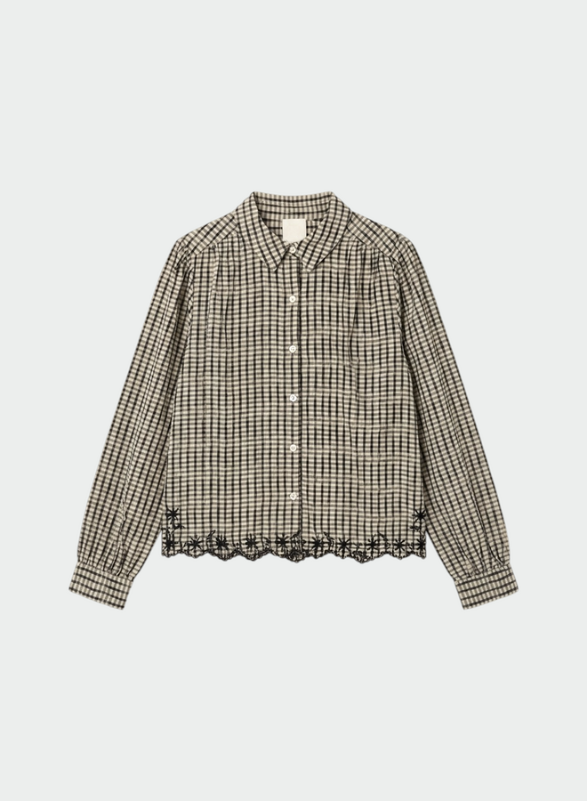 Chemise Indi & Cold à col classique à carreaux & broderies écrus & noirs