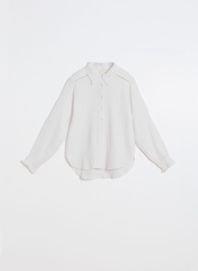 Blouse Indi & Cold à col classique à broderies anglaises blanche