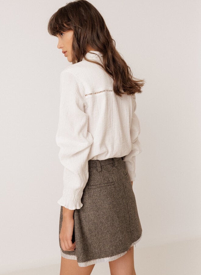Blouse Indi & Cold à col classique à broderies anglaises blanche