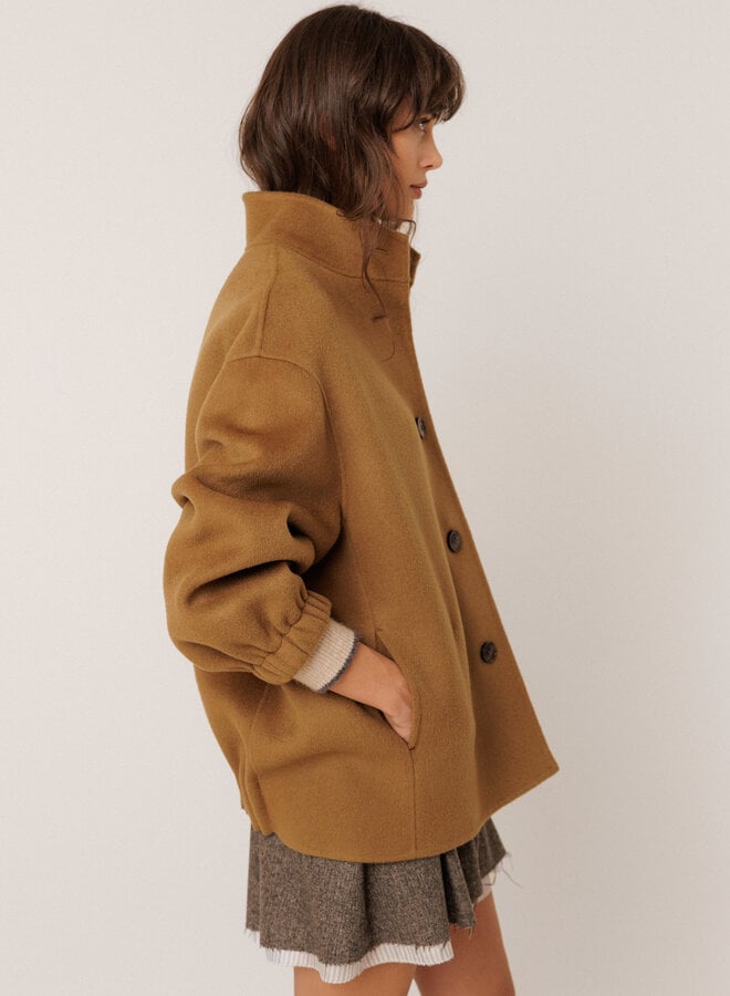 Manteau Indi & Cold à col montant beige camel