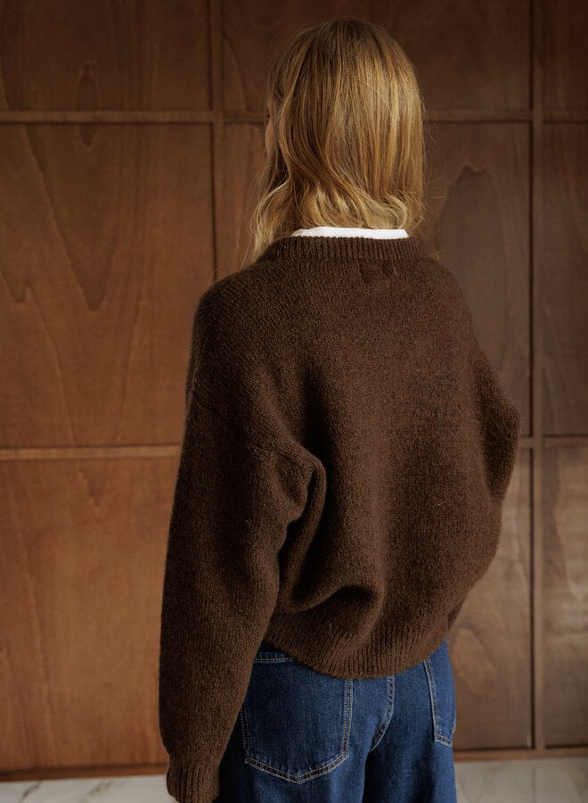 Cardigan Indi & Cold à col rond & zip brun chocolat