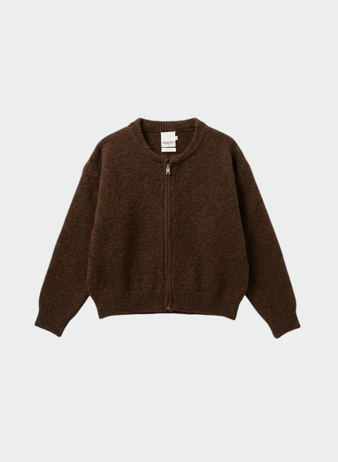 Cardigan Indi & Cold à col rond & zip brun chocolat