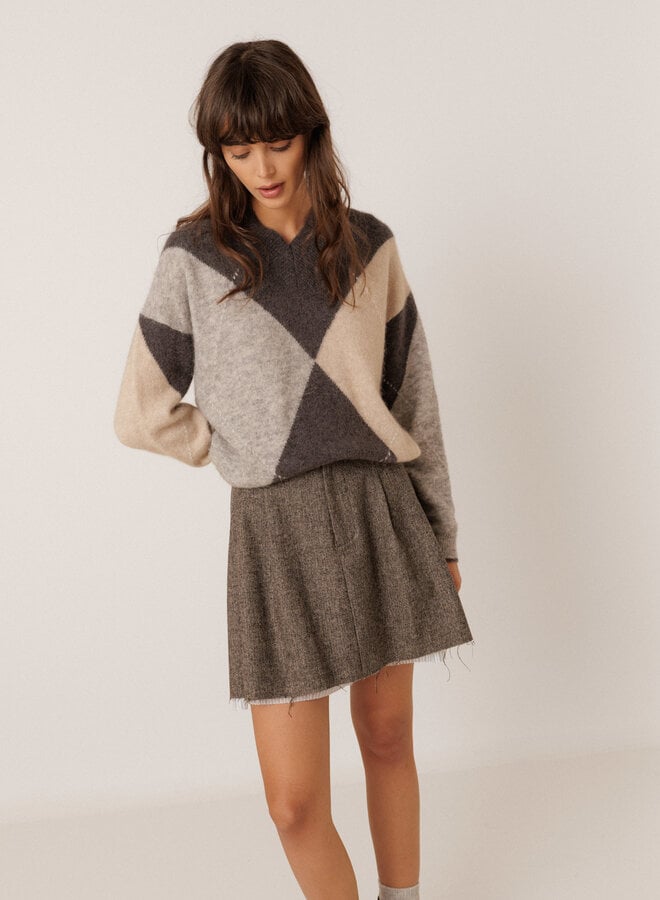 Tricot Indi & Cold à losanges gris multi