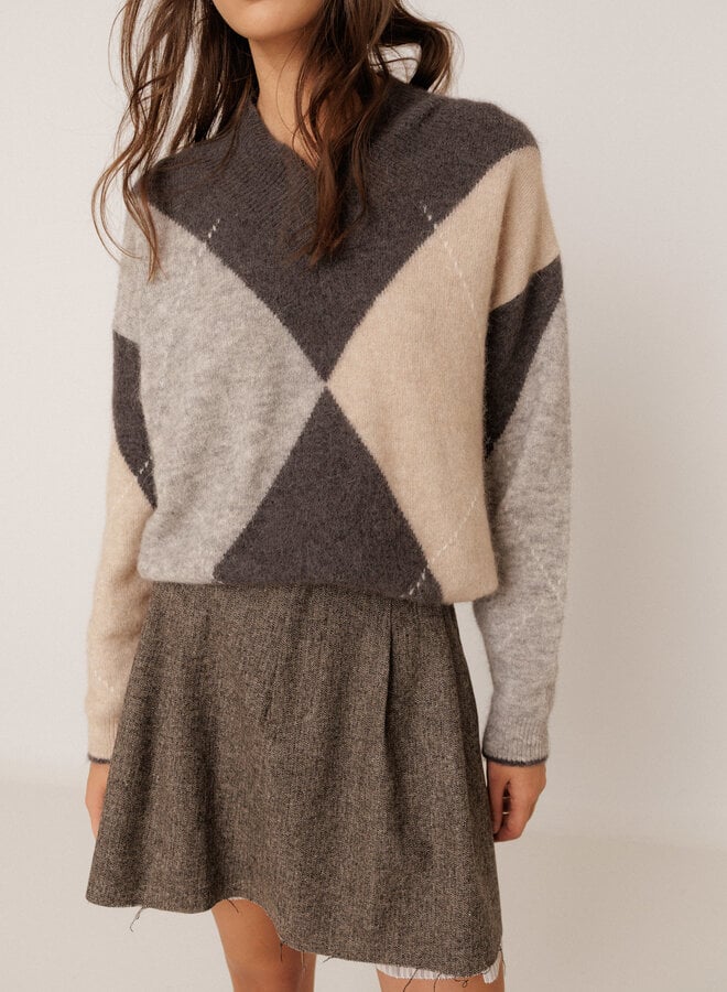 Tricot Indi & Cold à losanges gris multi