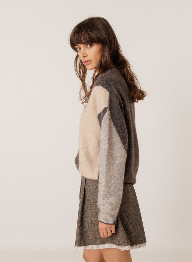 Tricot Indi & Cold à losanges gris multi