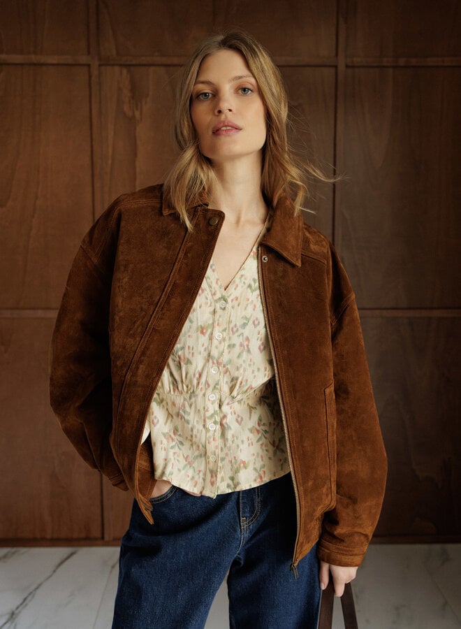 Blouse Indi & Cold écrue fleurie vert safari & rose corail