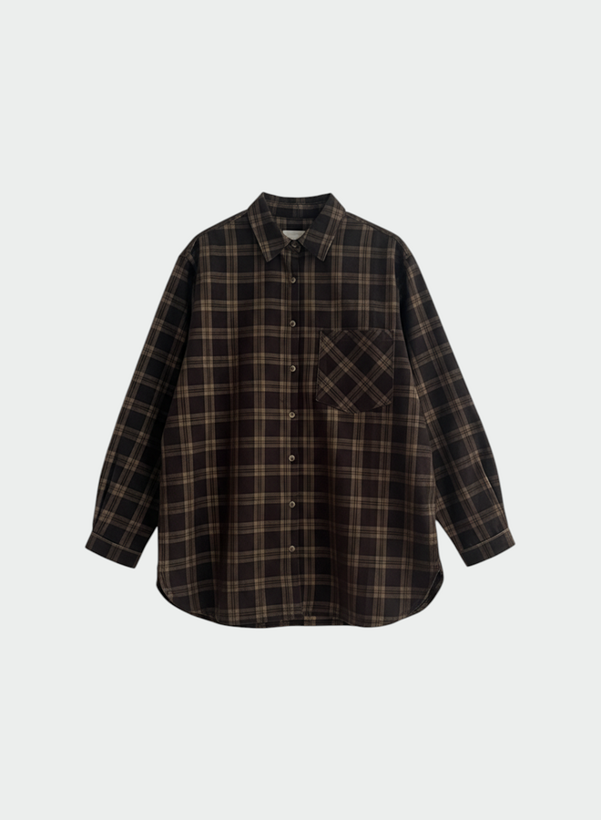 Chemise Indi & Cold en corduroy brune à carreaux écrus & beige camel