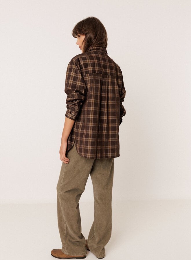 Chemise Indi & Cold en corduroy brune à carreaux écrus & beige camel