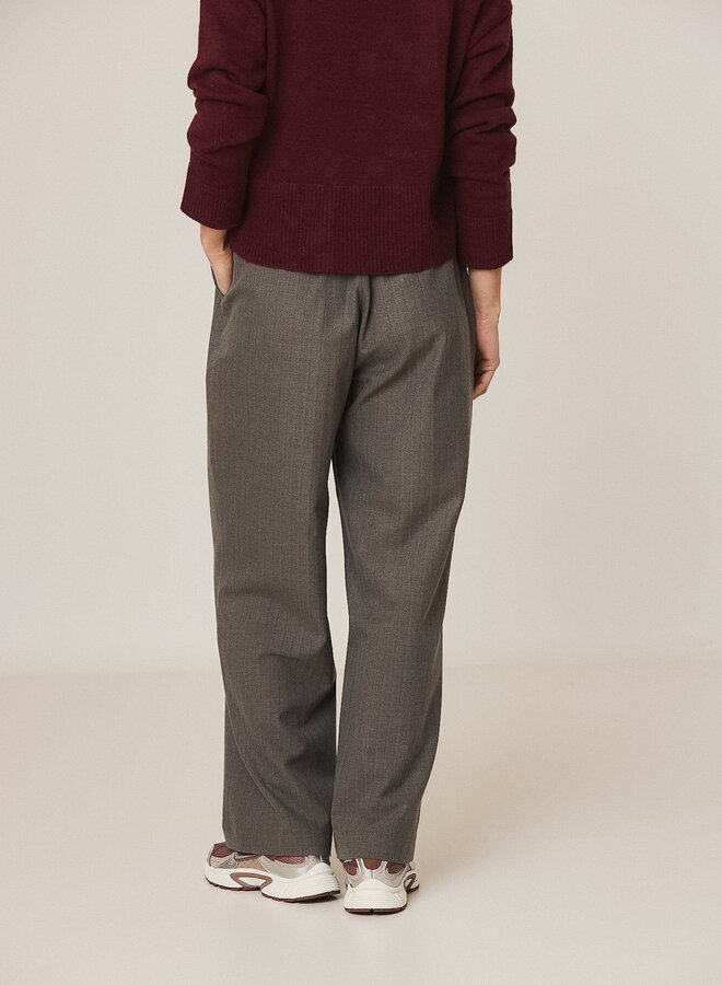 Pantalon Indi & Cold à taille élastique brun taupe à fines rayures